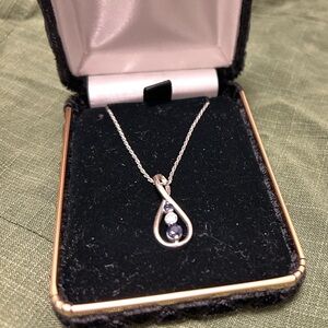 Custom Infinity Necklace | White Gold | Diamonds + 2 Sapphires | 19”